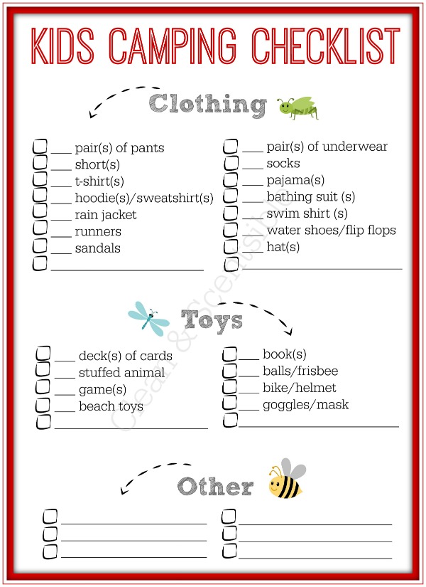 Free Printable Template Camping With Kids Checklist