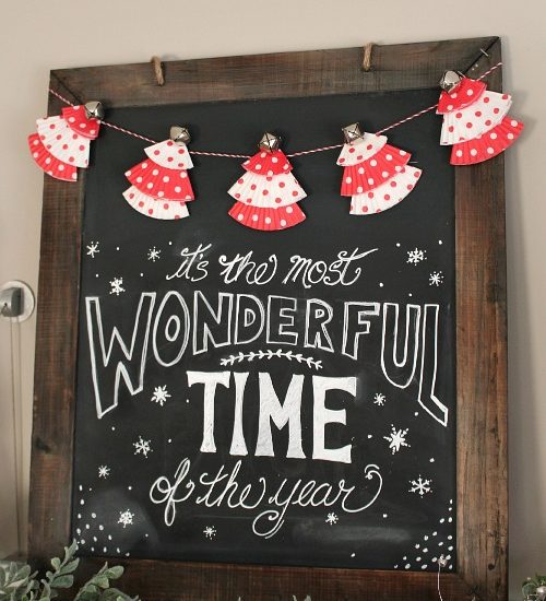 Christmas chalkboard and cute cupcake liner Christmas tree bunting. // cleanandscentsible.com