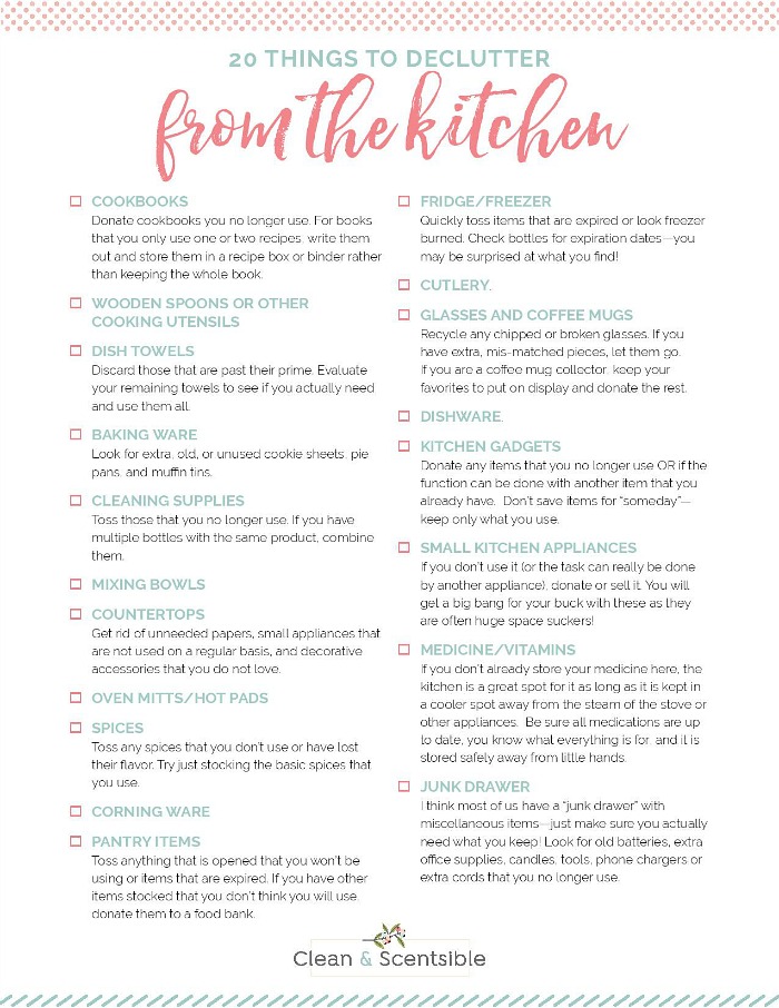 20 Things To Declutter From The Kitchen Free Printable 