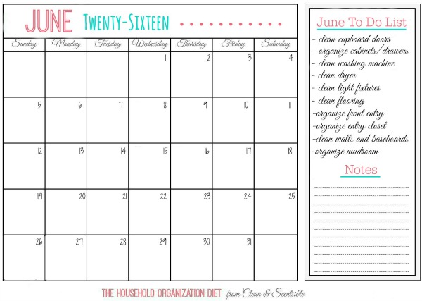 How to Organize the Laundry Room and Front entry - June calendar for the Household Organization Diet.