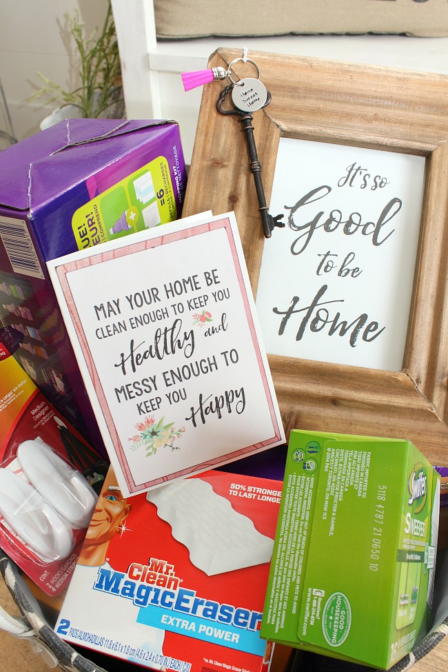 House warming gift basket. Cleaning supplies. House supplies