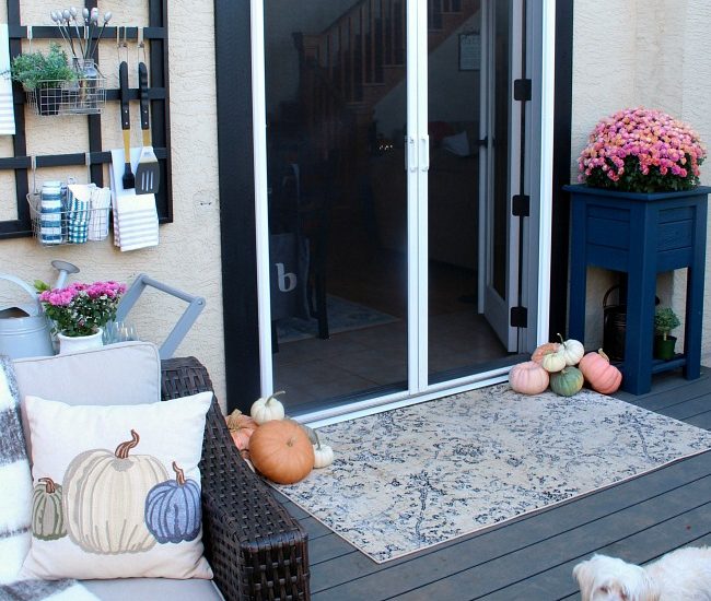 Fall Patio Design with screen doors. #fall #falldecorations #ad