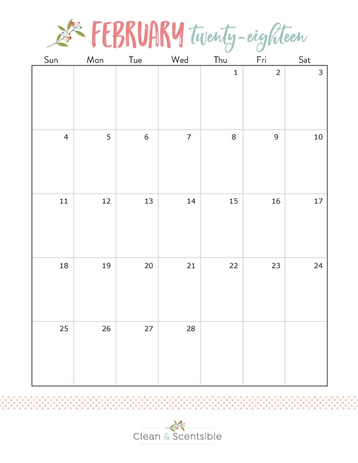 Free Printable February 2018 Calendar