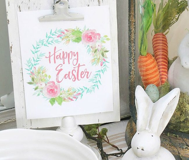 Free Happy Easter printable with flower wreath.