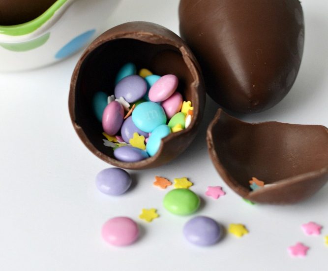 Fun confetti chocolate Easter eggs tutorial filled with favorite Easter candies.