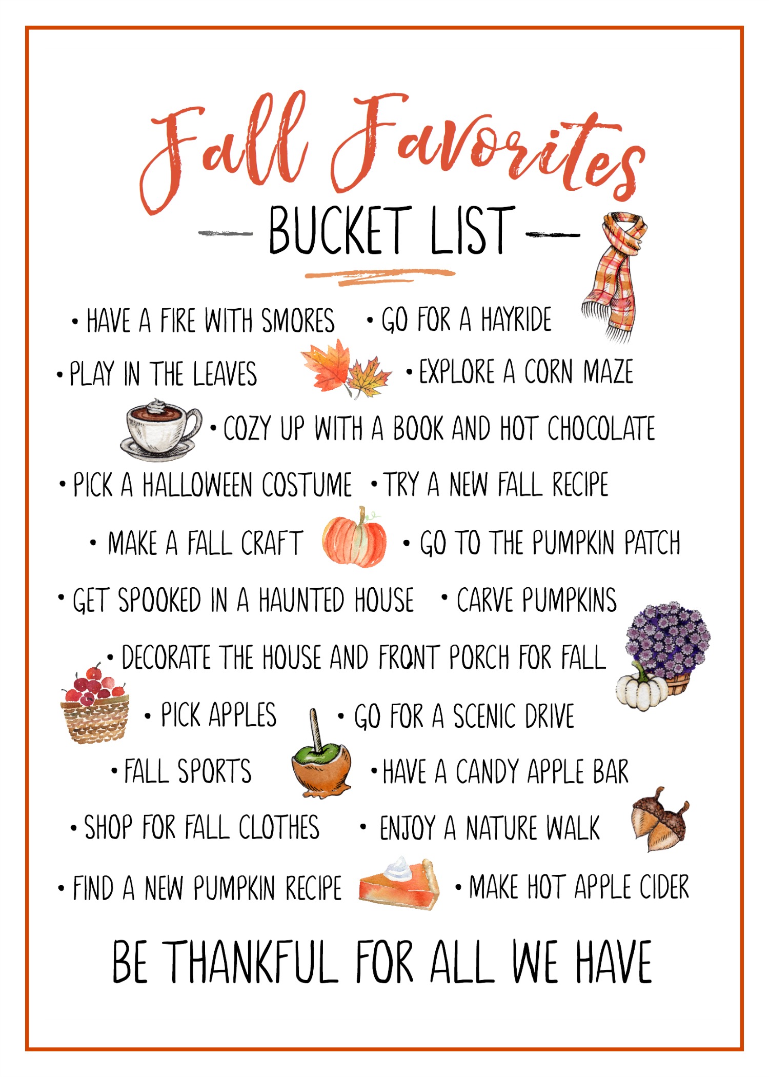 Printable, Autumn Bucket List — give with joy