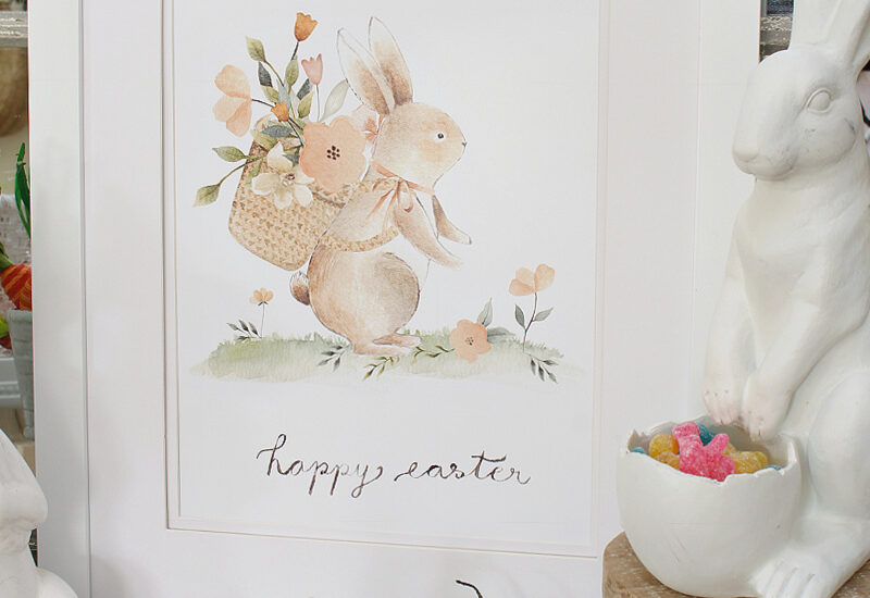 Sweet Easter bunny printable with muted pastel colors.