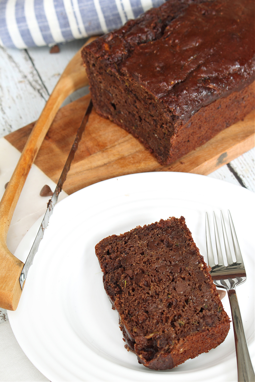 Chocolate zucchini bread on a plate.