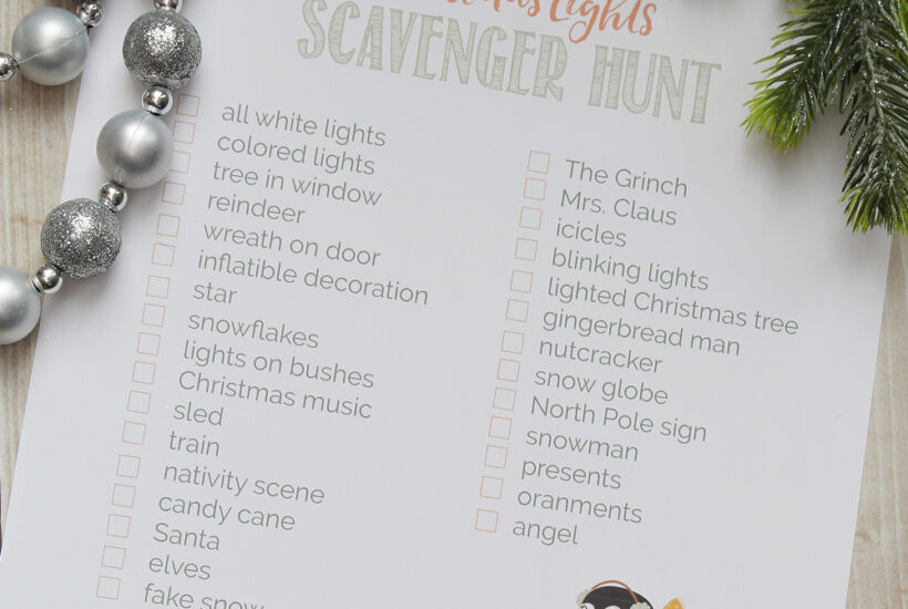 Christmas lights scavenger hunt free Christmas printable.