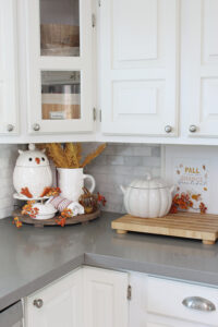 Fall decor for the kitchen with traditional fall colors.