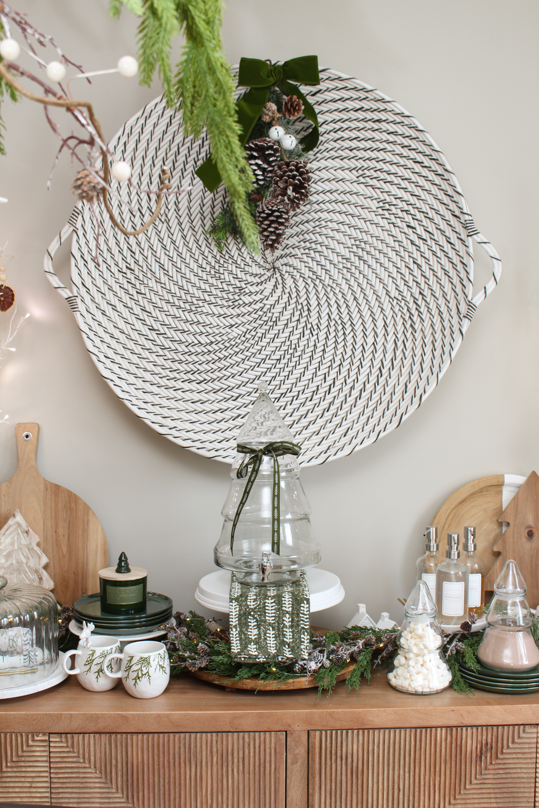 Christmas sideboard with large wall basket.