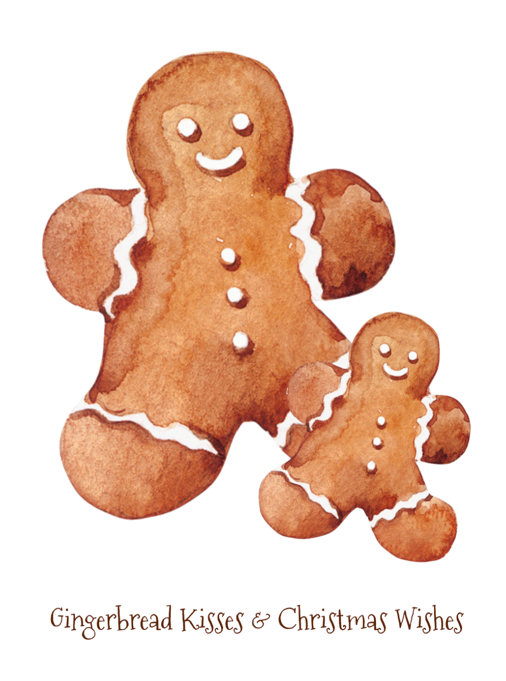 Free printable with two gingerbread men and quote "Gingerbread kisses and Christmas wishes."