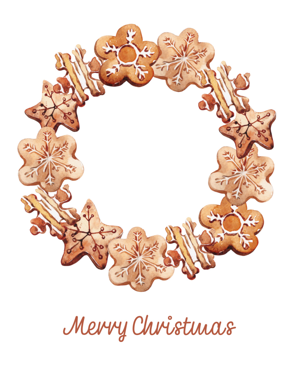 Gingerbread printable with gingerbread wreath and text saying "Merry Christmas".